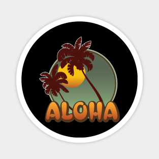 Vintage Aloha Hawaii Sunset with Palms Magnet